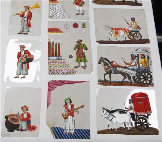 An extensive collection of 19th century Indian gouache on mica pictures, largest 5 x 7in. approx., unframed